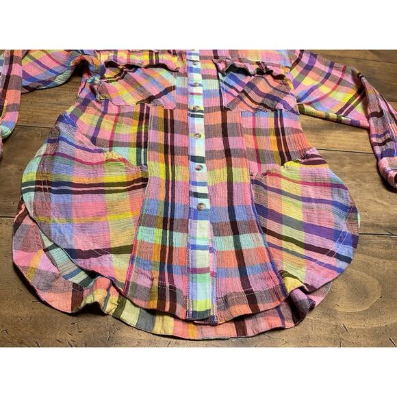 Anthropologie Pilcro Multicolor Plaid Button Down Tunic Top Size XXS - Picture 2 of 13